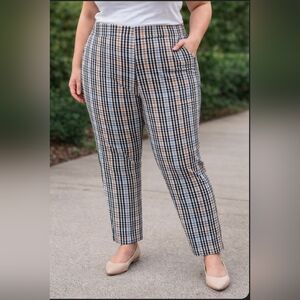 a new day Checkered Ankle Pants - Black, White, Tan